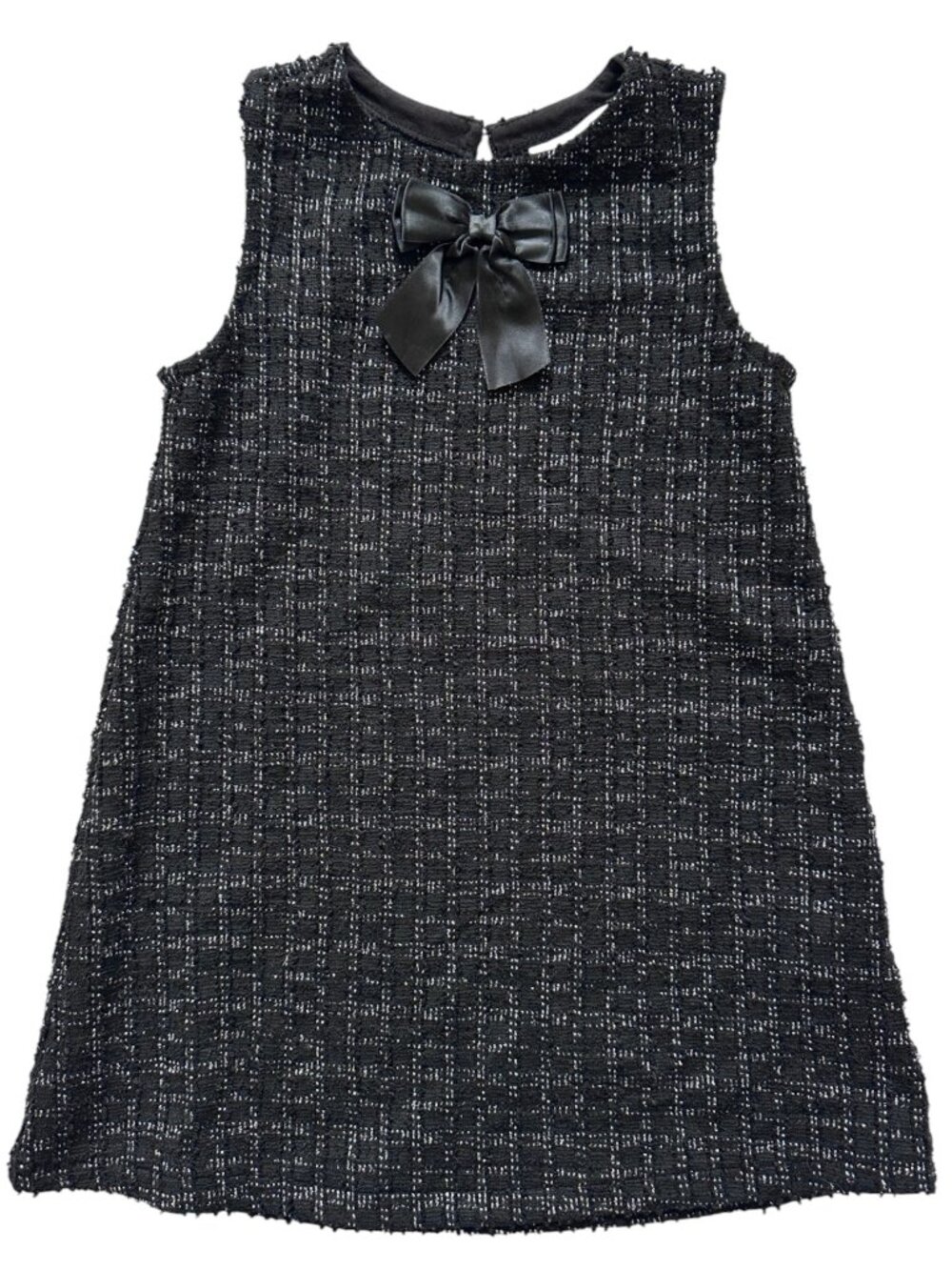 H&M Girls Black Glitter Bouclé Bow Dress Size 5T/6